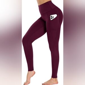 Plus size 2pk Yoga pants for Women High Waist w pockets  cranberry /navy blue